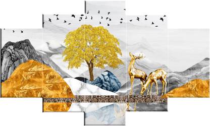 Art Amori Fantasy Deer Land Five Piece Digital Reprint 17 inch x 30 inch Painting