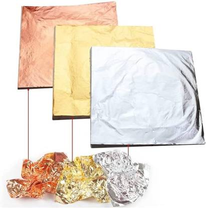 ask vark wala 300pc|8x8cm|Gold Foil Sheets + 100ml Adhesive Glue| for Arts Crafts Pasting Foil