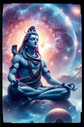 Threestar shiv ji photo 8*12 Natural Colors 12 inch x 8 inch Painting