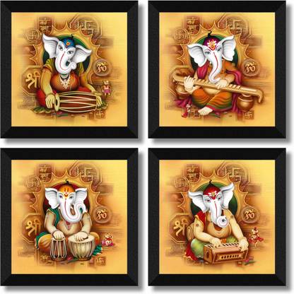 saf SET OF 4 GANESHA Digital Reprint 19 inch x 19 inch Painting