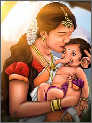 GILARIYA STORE Ganesh JI Wall Decor Art Digital Reprint 12 inch x 9 inch Painting (With Frame) Digital Reprint 9 inch x 12 inch Painting