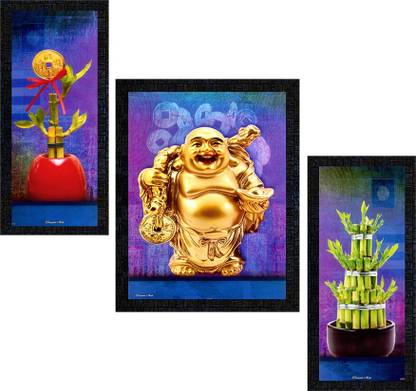 Poster N Frames Buddha Art Set of 3 with Acrylic Sheet (Glass) painting-0568 Digital Reprint 14 inch x 22 inch Painting
