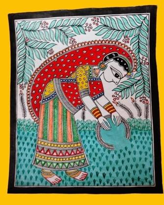 Sauraths Madhubani Painting Acrylic 7 inch x 5 inch Painting