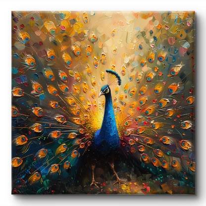 Aartify Wooden Framed Peacock Canvas Wall decor Painting for Home and office Canvas 24 inch x 24 inch Painting
