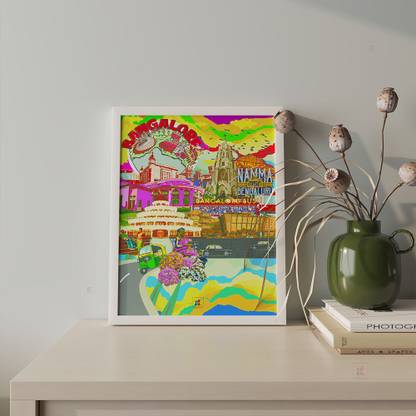 Pop Art Namma Bengaluru City Texture Paper Framed Art Print Wall Décor For Home 3D Poster