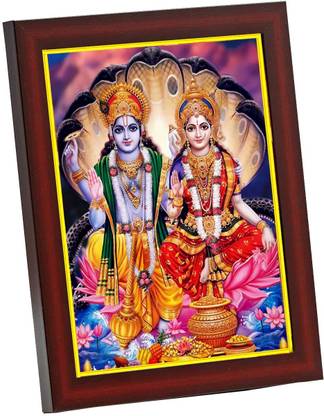 LVY Arts Lord Lakshmi Narayan/Lord Vishnu With Lakshmi Mata Photo Frame For/Pooja Room Digital Reprint 11 inch x 9 inch Painting