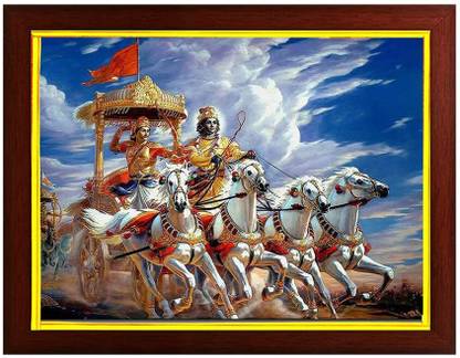 ag pro comfort Krishna and Arjuna on Chariot During Mahabharata war Photo picture Digital Reprint 10 inch x 8 inch Painting