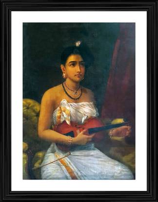 FRAMEPIC A Lady Playing Voilin (1880). A Raja Ravi Varma Painting. Digital Reprint 18 inch x 14 inch Painting