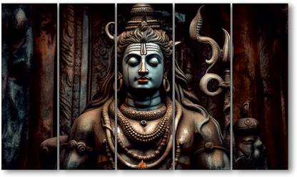 TheCastleDecor Shiva Mahadev Set of 5 Big Size Multiple Frames Wall Painting Natural Colors 48 inch x 28 inch Painting