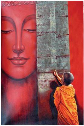 the creative solution Lord Buddha With Young Monk HD QUALITY FINE ART PAPER POSTER Digital Reprint 36 inch x 24 inch Painting