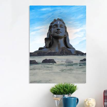 Painting Mantra Stretched Canvas AdiYogi Lord Shiva Statue Theme Art Print for Home Decor Canvas 22 inch x 16 inch Painting