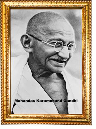 HAWAI "Mohandas Karamchand Gandhi" Photo with Synthetic Wood Frame for Home Office Digital Reprint 13.5 inch x 10 inch Painting