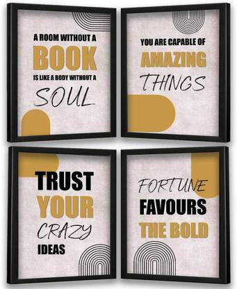 Motivational Thoughts Wall Frame for Home and Office Wall Decor - Inspirational Quotes Wall Poster for Kids Room, Students School, Institutes (11 x 14 inch ,Framed) Set of 4 Paper Print