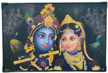 Vinjos Vastu Crafts Radha krishna Wooden Board Painting Wall scenery krishna janmashtami Canvas 12 inch x 18 inch Painting