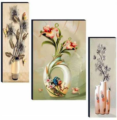 WALLSTOXX Set Of 3 Beautiful Flower Port 12X18 Inch MDF Wall Painting Digital Reprint 18 inch x 12 inch Painting