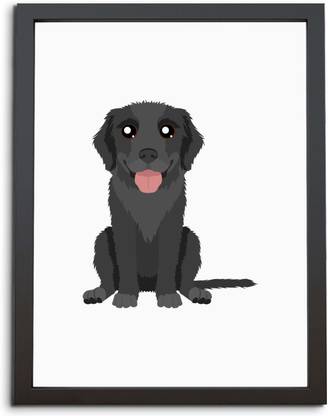 TheKarkhana Cartoon Illustration Black Furry Labrador Dog Pets Wall Frame Hanging Art Digital Reprint 33.5 inch x 23.5 inch Painting