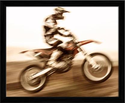 Artzfolio Slow Motion On Motorbike Framed Wall Art Painting Print Canvas 12 inch x 14.5 inch Painting