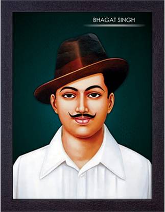 Masstone Bhagat Singh Freedom Fighter UV Sugar Matt Textured Effect Framed HD Digital Reprint 14 inch x 11 inch Painting