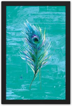 Ritwika's Abstract Art Of Peacock Feather With Frame For Home And Office Décor Digital Reprint 13.5 inch x 9.5 inch Painting