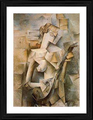 DecorAdventures *Girl with mandolin* (1910) by Pablo Picaso, Matt Satin Digital Reprint 21 inch x 16 inch Painting