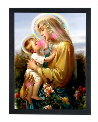Chitransh Jesus Christ And Virgin Mary Wall Mounted Painting Digital Reprint 20 inch x 14 inch Painting