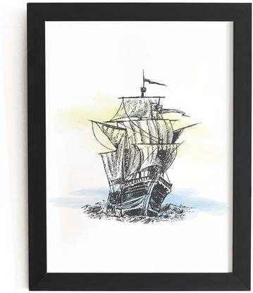 TheKarkhana "Sailing Ship Sketch Drawing" Laminated (Without Glass) Digital Reprint 12 inch x 8 inch Painting
