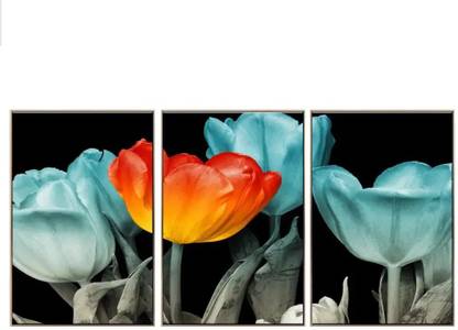 Dekorstation Tulip Treasures 3 Pieces Multi Framed Tulip Flower Wall Art Canvas Wall Painting Canvas 24 inch x 48 inch Painting