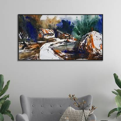 DECORSMANTRA Abstract Winter Scene Floating Frame Canvas Wall Painting Canvas 16 inch x 26 inch Painting