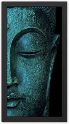 Ritwika's Sea Blue Color Buddha Face Art Frame Painting Digital Reprint 13.5 inch x 7.5 inch Painting
