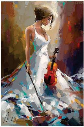 the creative solution Lady With Voilin HD QUALITY FINE ART PAPER POSTER Digital Reprint 24 inch x 18 inch Painting