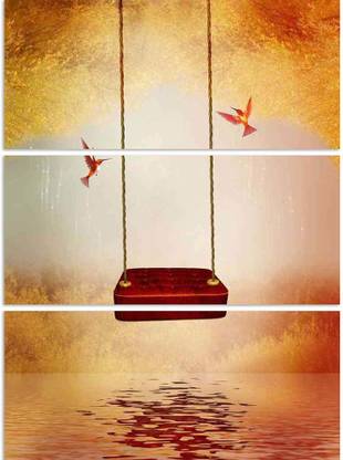Artzfolio Red Hammock & Hummingbird Split Art Painting 28 x 37.3 inch (71 x 95 cms) Digital Reprint 37.3 inch x 28 inch Painting