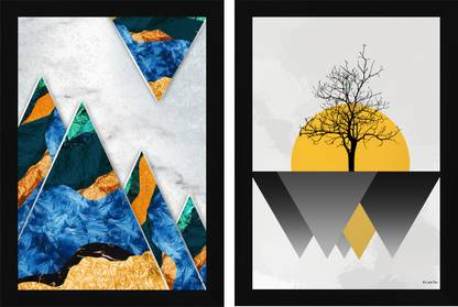 FRIZZY ARTS Watercolor Landscape & Night Sky Wall Art Set Digital Reprint 13 inch x 10 inch Painting