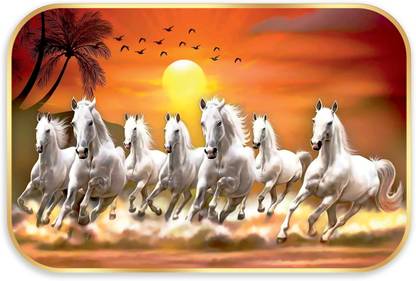 Indianara Vastu Seven Running Horses Without Glass Framed Art Print (12 *18 Inches) Digital Reprint 14 inch x 20 inch Painting