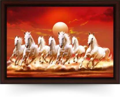 Masstone Vastu Seven Horses Running UV Matt Textured Framed Digital Reprint 14 inch x 20 inch Painting