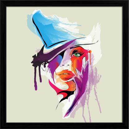 Artzfolio Abstract Woman Face Framed Wall Art Painting Print Canvas 12 inch x 12 inch Painting