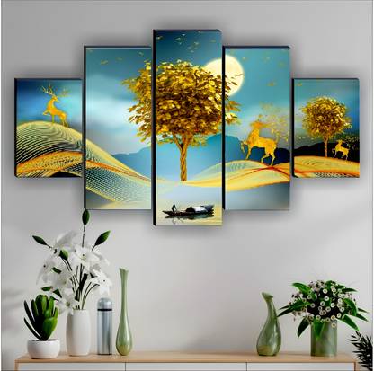 SNDArt Set Of 5 Modern Art Nature Scenery 3d Framed Wall Digital Reprint 18 inch x 30 inch Painting