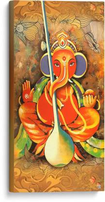 GIFTMASTER Lord Ganesha Paintings For Living Room Decorate Home With Ganesha Art Canvas 24 inch x 12 inch Painting