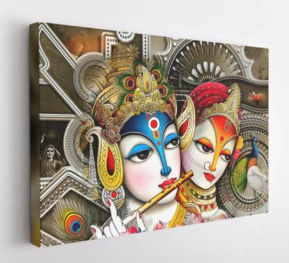 GIFTMASTER Radhe Krishna picture Frame Sri Krishna Photo wall art Home Decor Canvas 16 inch x 24 inch Painting
