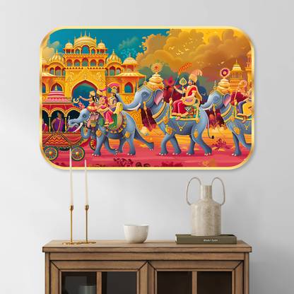 saf Traditional Art Crystal Embedded High Gloss Surface with Golden Frame Digital Reprint 18 inch x 12 inch Painting
