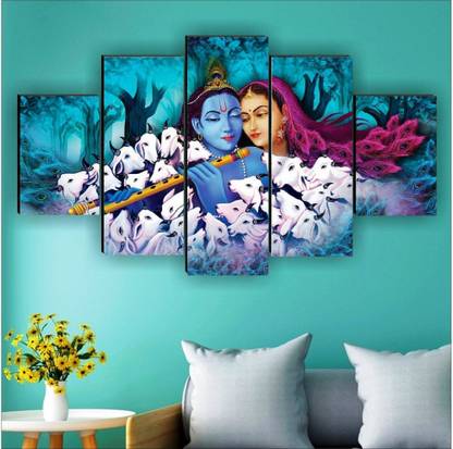 SNDArt (5P-9697)Set OF 5 Radha Krishna Wall Décor Digital Reprint 18 inch x 30 inch Painting