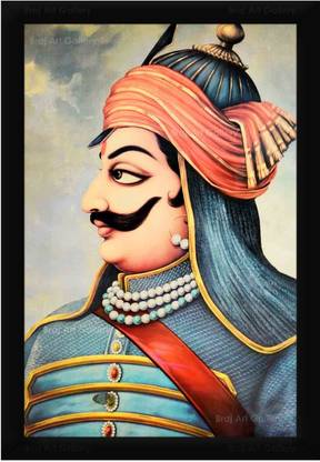 Braj Art Gallery Maharana Pratap Mewar Warrior King Portrait Photo Frame Digital Reprint 19.5 inch x 13.5 inch Painting