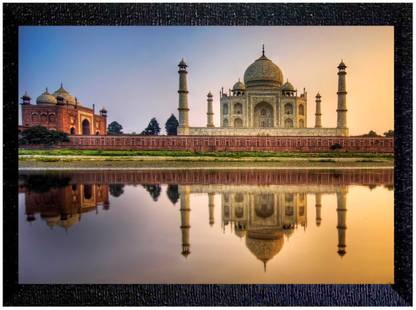 ER HANDICRAFT TAJ MAHAL on 300gsm glossy sheet with texture frame Digital Reprint 10 inch x 14 inch Painting