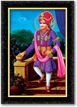 KSS SWAMINARAYAN SAHAJANAND SWAMI photo frame (Wood Base and Front Laminated) Acrylic 18 inch x 12 inch Painting
