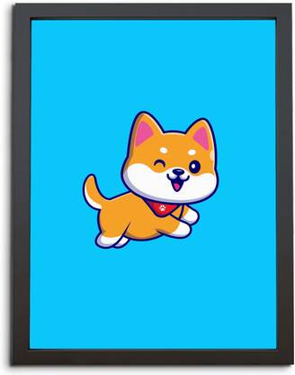 TheKarkhana Cartoon Cute Jumping Wink Dog Laminated (Without Glass) Digital Reprint 12 inch x 8 inch Painting