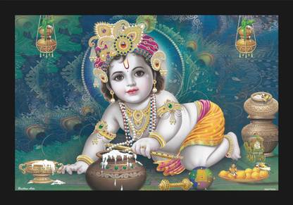 jog craft krishna photo, laddu gopal photo frame, krishna painting Digital Reprint 20 inch x 14 inch Painting