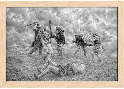 Artzfolio Medieval Knights Fighting In A Battle Painting Natural Brown Frame 20.5x14inch Canvas 14 inch x 20.5 inch Painting