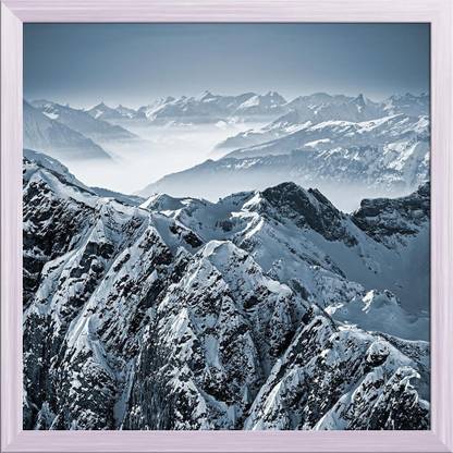 Artzfolio Swiss Alps View From Mount Titlis Switzerland Painting White Frame 24x24inch Canvas 24 inch x 24 inch Painting