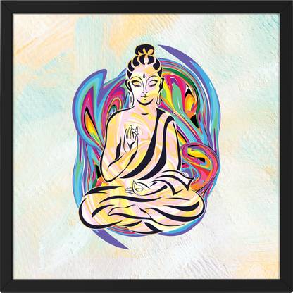 Ritwika's Abstract Artwork Of Buddha In Meditation With Frame For Home And Office Décor Digital Reprint 13.5 inch x 13.5 inch Painting