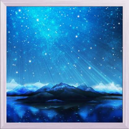 Artzfolio Northern Lights Aurora Borealis Canvas Painting White Frame 24x24inch (61x61cms) Canvas 24 inch x 24 inch Painting