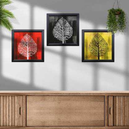 saf Set Of 3 Textured Print With Uv Canvas 9 inch x 9 inch Painting